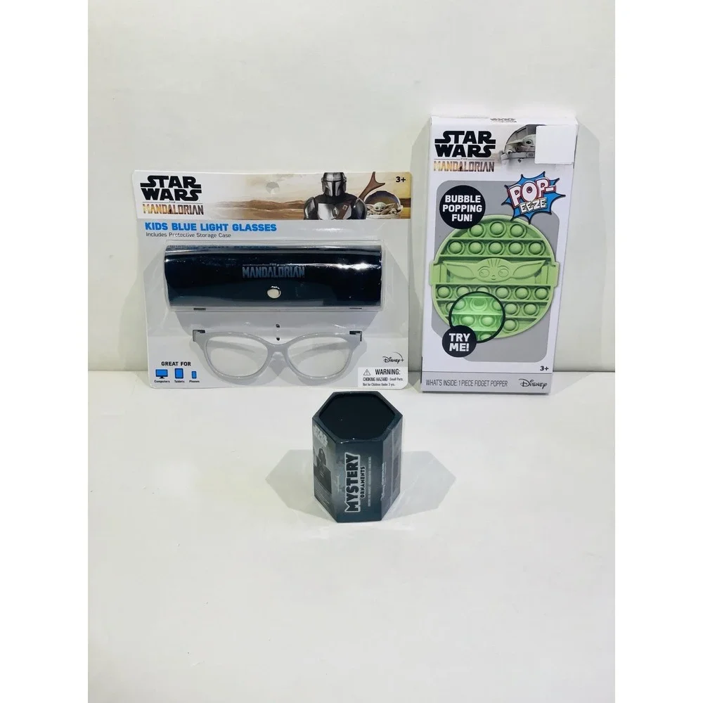 Star Wars Bundle Mandalorian Kids Blue Light Glasses, Pop-EEZE, Mystery Ornament